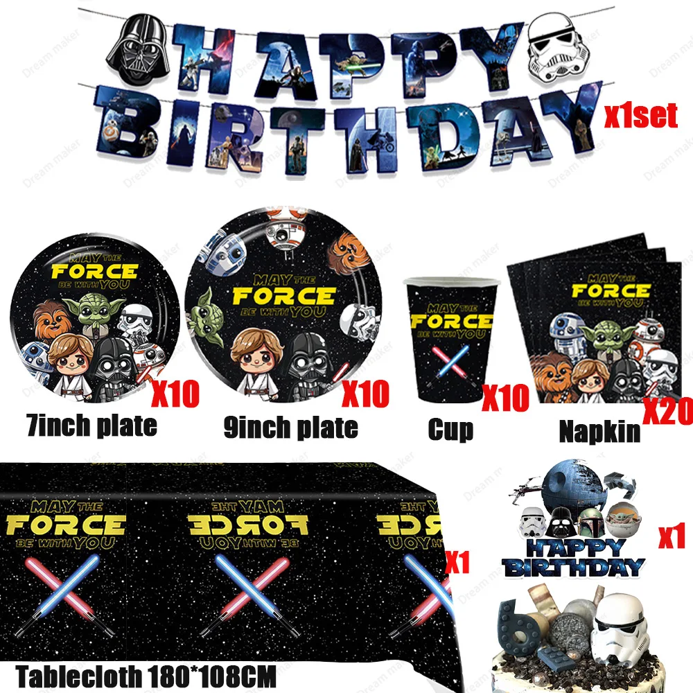 Star Wars Geburtstagsdekorationen Partyzubehör Teller Becher Servietten Geburtstagsbanner Luftballons Beliebte Cartoon-Themen-Geburtstagsparty – Detail 5