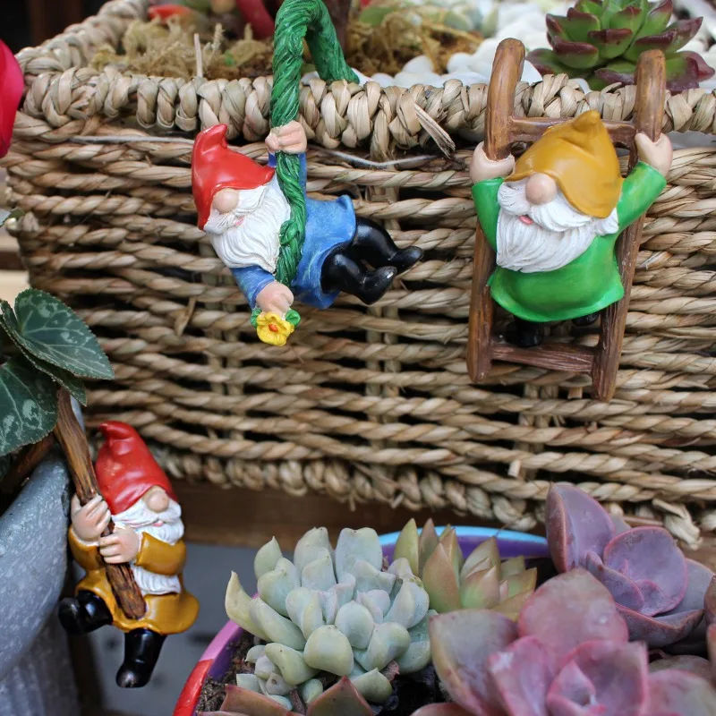 ​​​​​​​Enchanted Fairy Garden Gnome Resin Hanging Ornament Whimsical Outdoor Yard Wall Decor Creative Pot Fairy Accessories