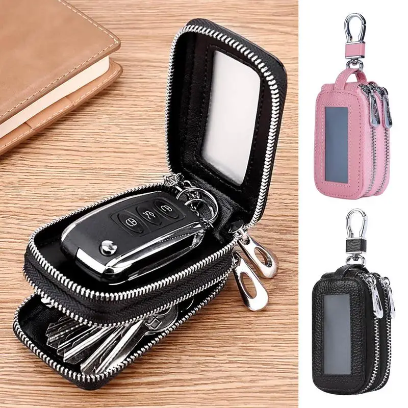 PU Leather Key Wallets Car Key Fob Bag Car Remote Key Bag Housekeeper Case Coin Purse Large Capacity Key Coin Holder Keyring