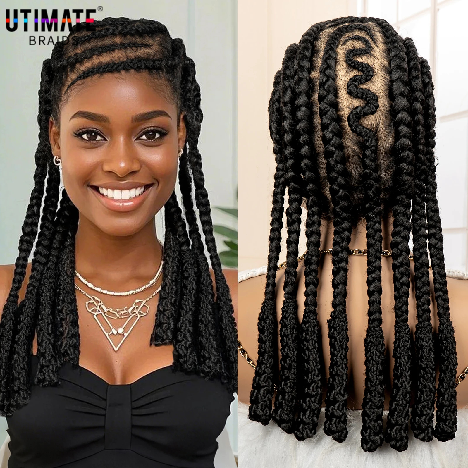New Synthetic Afro Braided Wig Full Lace Cornrow Box Braids Wig 18 inches Lace Frontal Braiding Wig for African Black Women