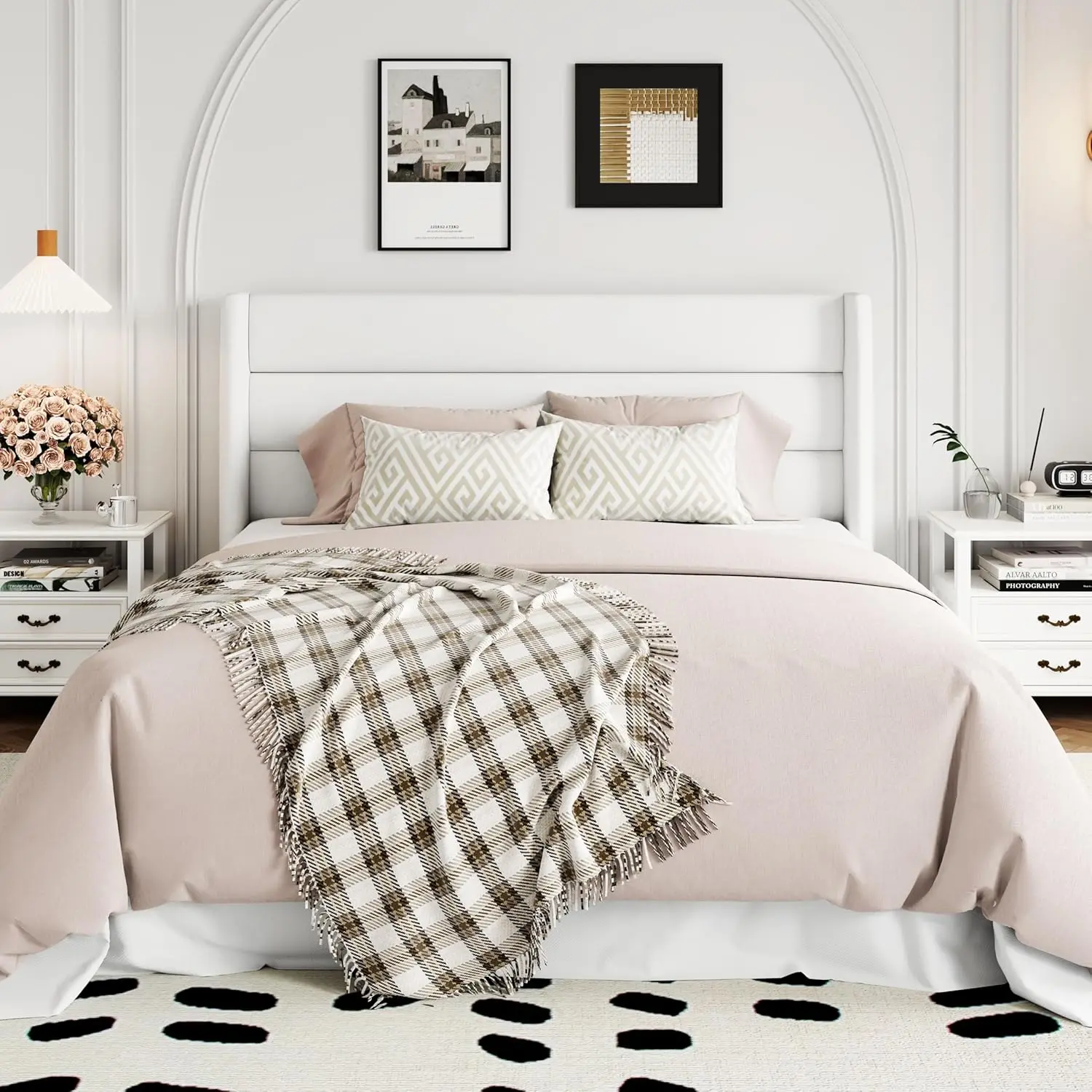 

Full Size Velvet Lift Up Storage Bed, Modern Wingback Headboard, Hydraulic Support, No Box Spring Needed, White