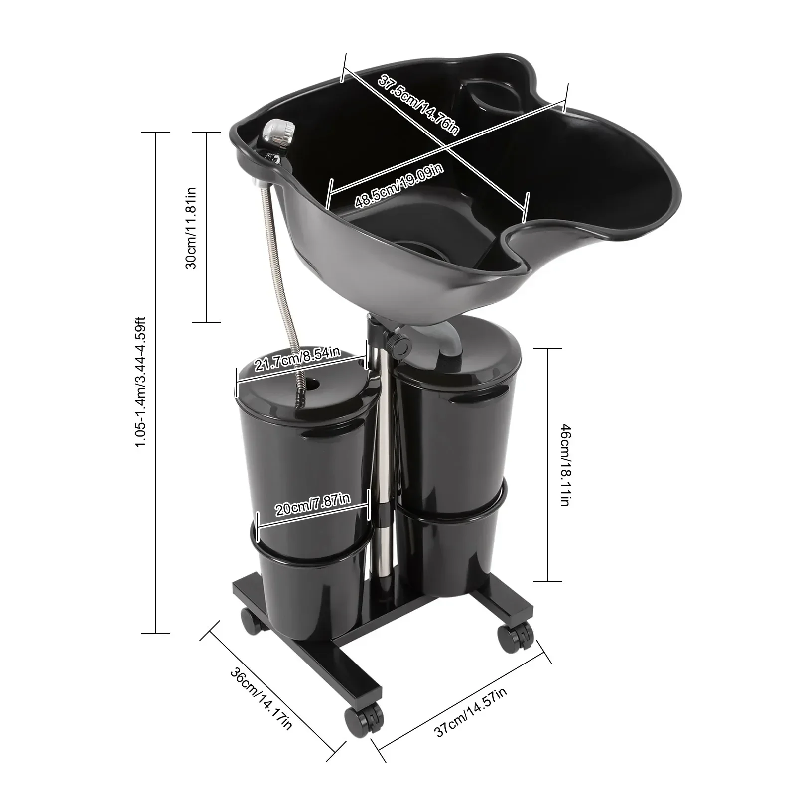 Salon Hairdressing Tool Portable Plastic Shampoo Basin with 2 Water Buckets Free Standing Shampoo Bowl