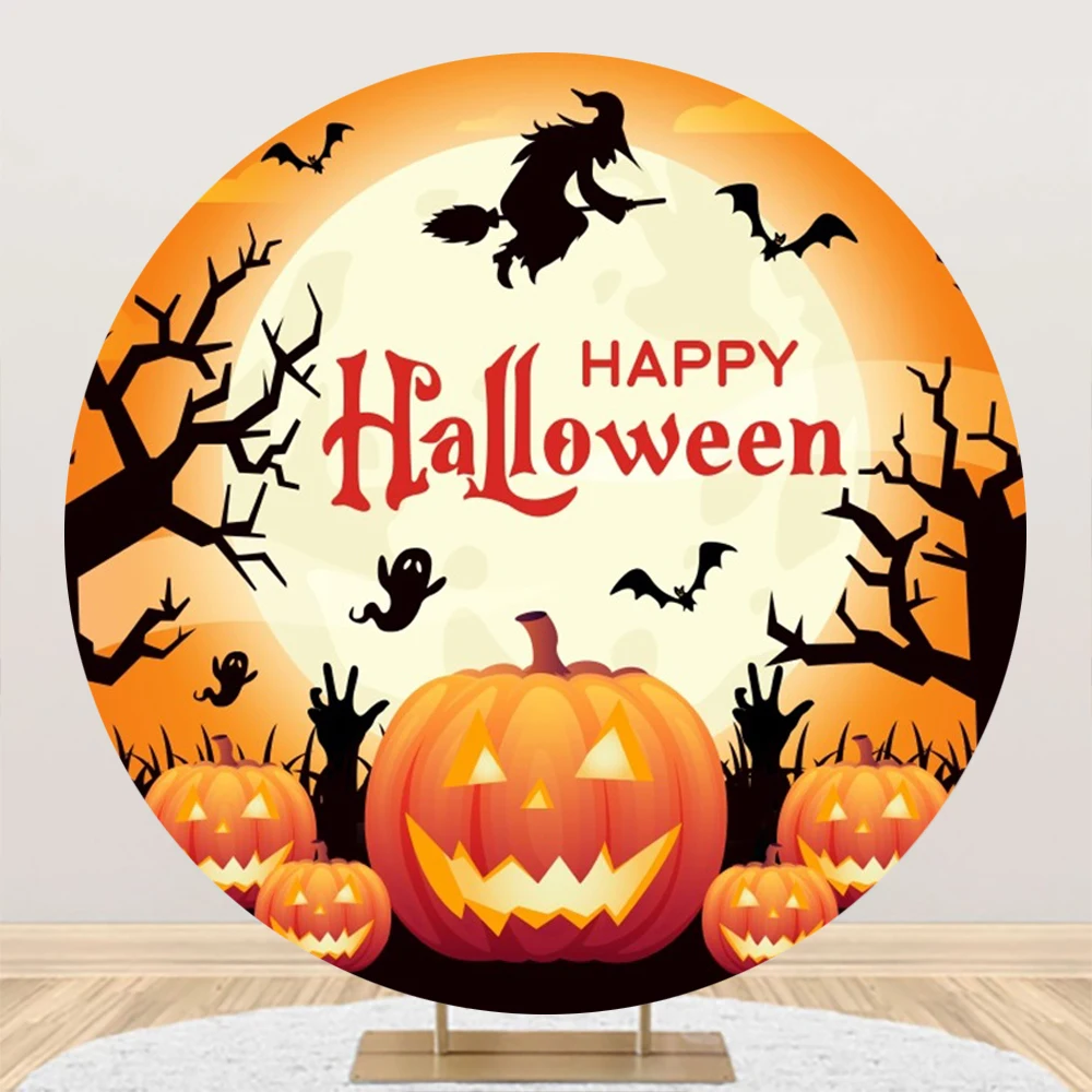 خلفية تصوير هالوين سعيدة مستديرة ، ساحرة اليقطين ، صورة الطفل ، خدعة أو علاج ، خلفية دائرة ، يطلق النار استوديو