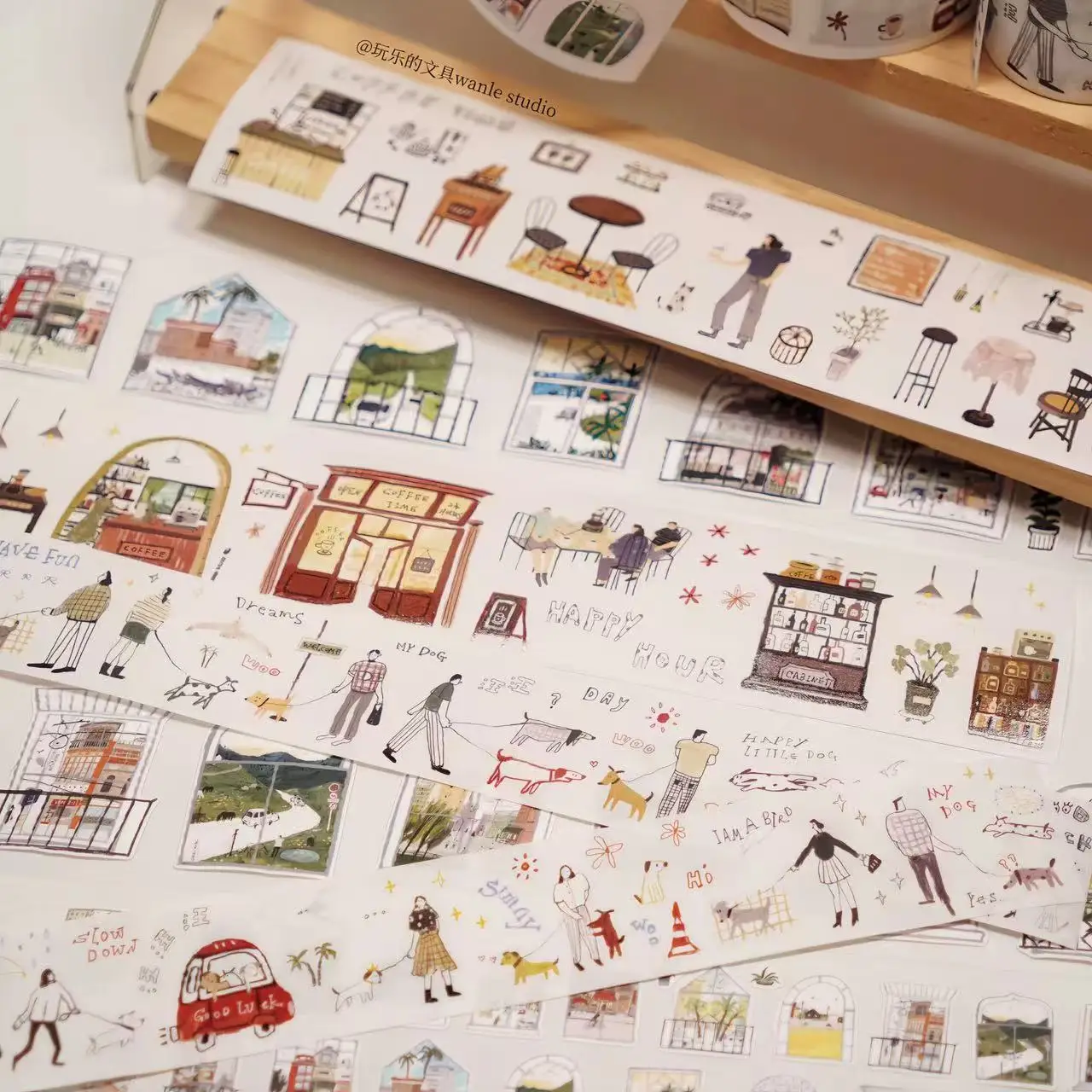 Wanle Studio 빈티지 커피 타임 Washi 테이프 플래너 카드 만들기 DIY Scrapbooking 계획 장식 스티커