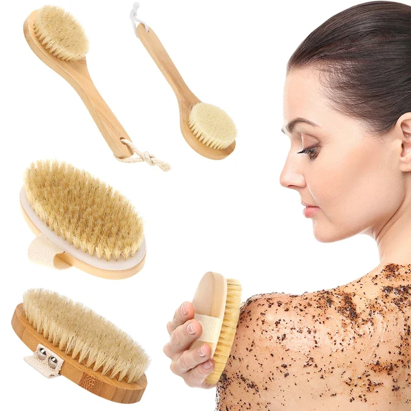 Natural Bristle Bath Brush Exfoliating Wooden Body Massage Shower Brush SPA Woman Man Skin Care Dry Body Brush