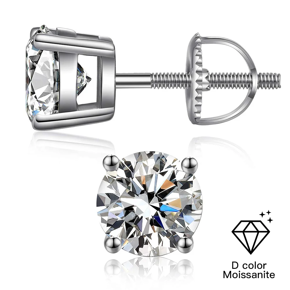

0,1-2 карата с муассанитом, серьги-гвоздики сзади, классические серьги с четырьмя зубцами, стерлинговое серебро 925 пробы, роскошные ювелирные изделия для женщин, высокое качество