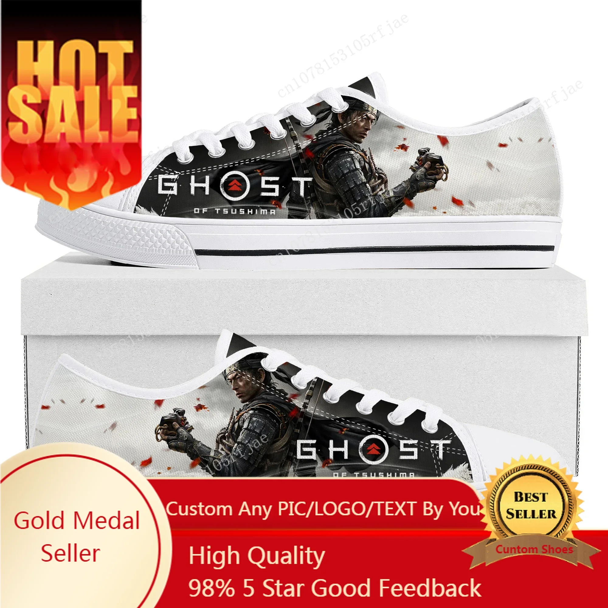 

Ghost of Tsushima Low Top Sneakers Cartoon Game Women Men Teenager Fashion Canvas Sneaker Couple Custom Built Shoes