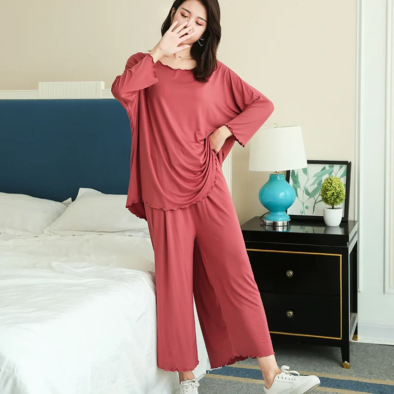 plus-size-women's-autumn-new-loose-long-sve-pajamas-home-suit-comfortable-spwear-round-ne-home-clothes-set