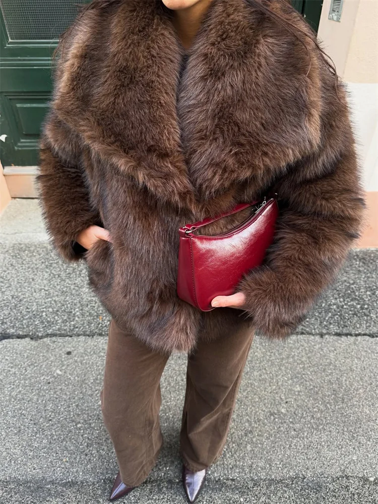 Tossy-abrigo de plumas de piel para mujer, abrigo de lujo con solapa de manga larga, ropa de calle elegante y esponjosa para ir al trabajo, abrigo de piel sintética para mujer 2025