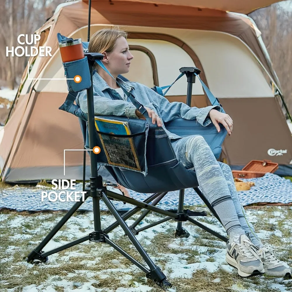 كرسي هزاز محمول ساخن للاستخدام الخارجي: مقعد متأرجح مريح وقابل للتعديل للبالغين