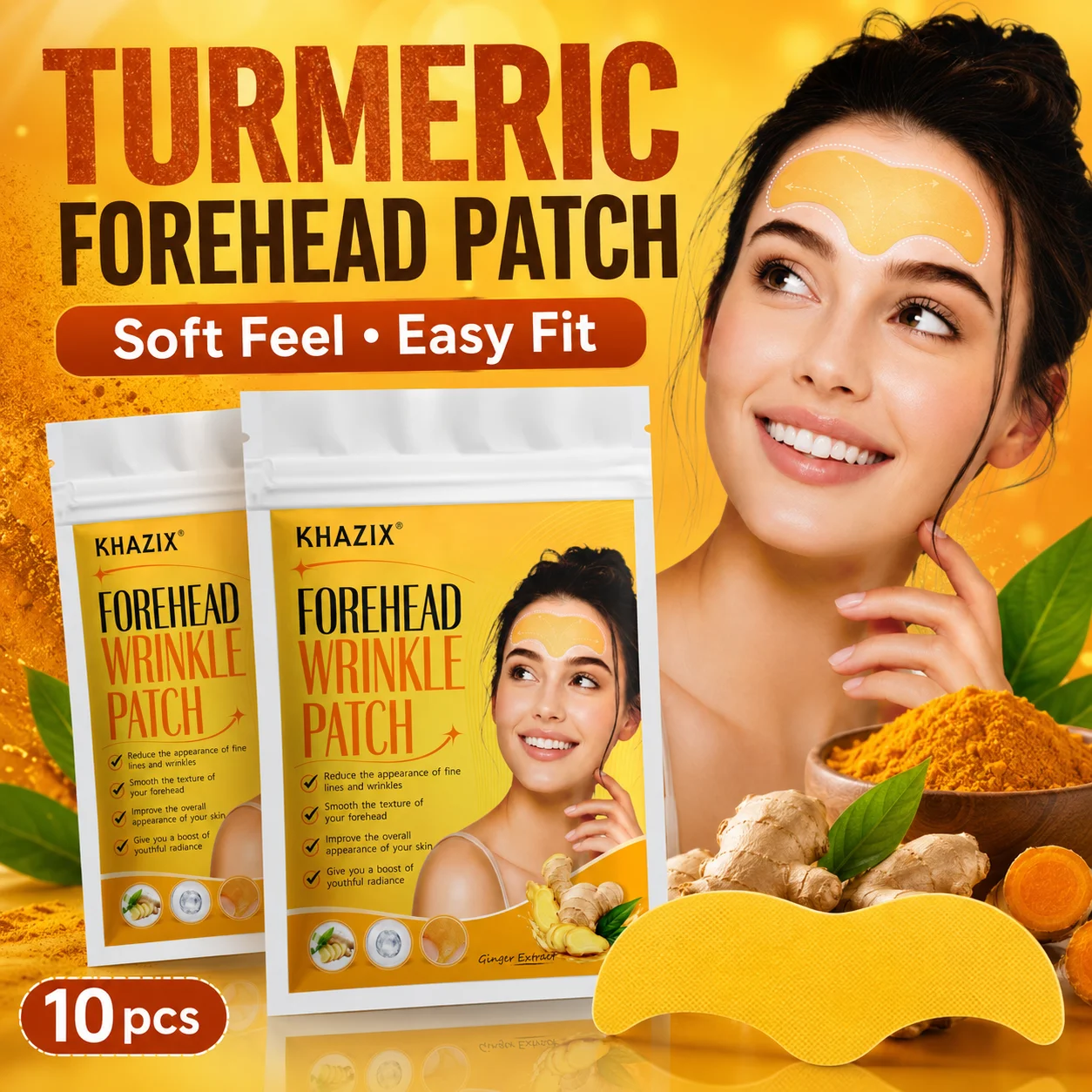 Ginger Extract Forehead Wrinkle Patch, Reusable Forehead Care Sticker for Fine Line Appearance, Smooth-Looking Skin Facial Beaut