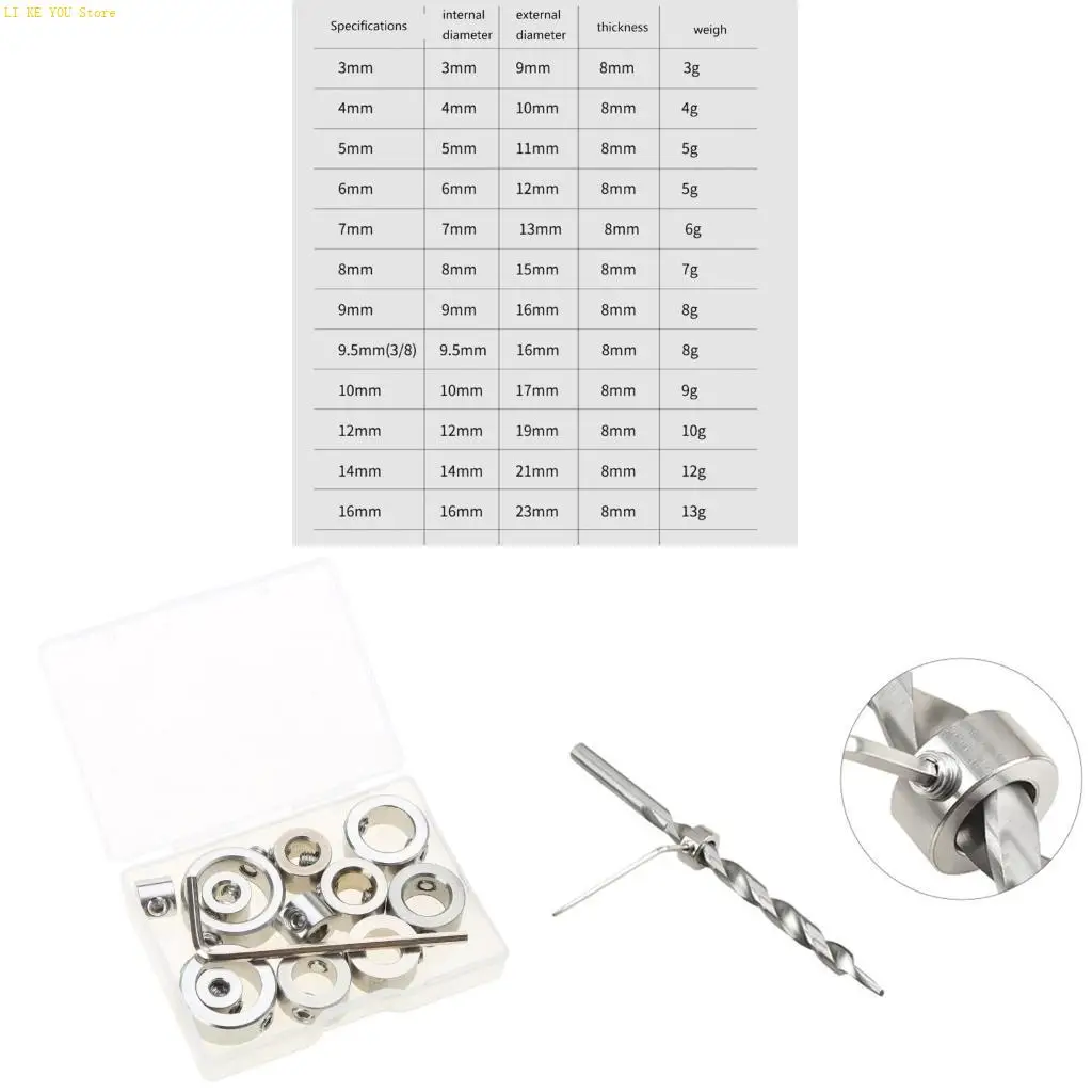 

W3JE 3-16mm Limit Ring Drill Woodworking Drill Clamp Positioning Ring Locator Drill