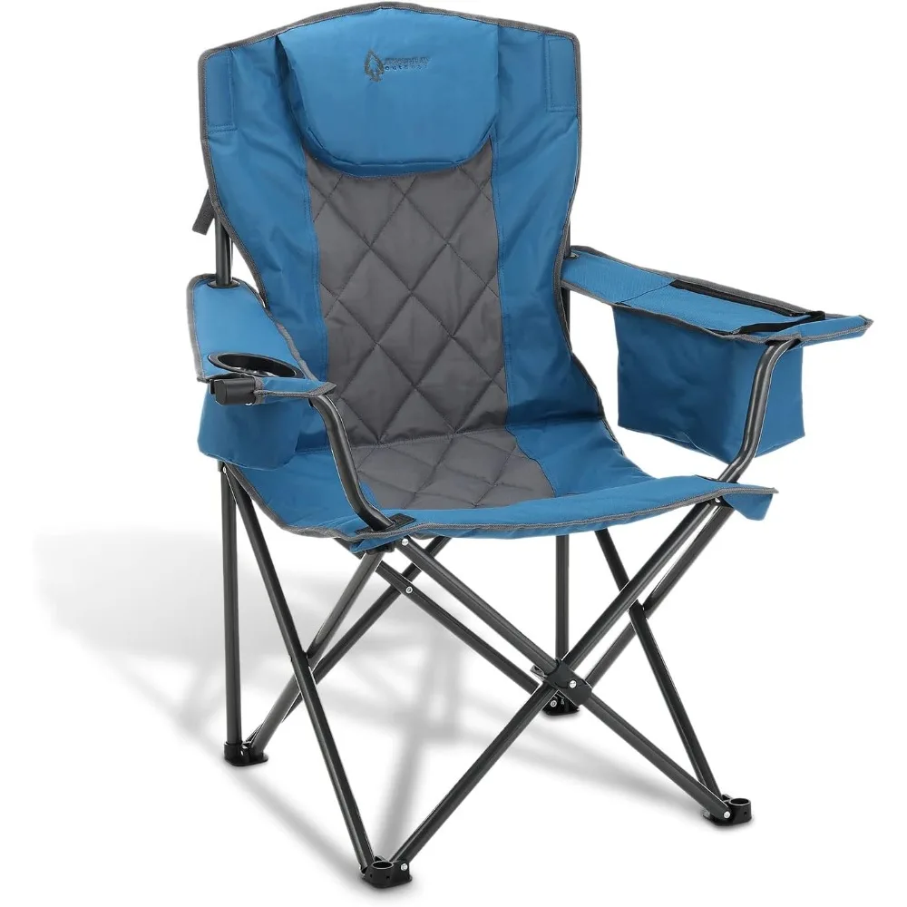 

Portable Folding Camping Quad Chair w/ 6-Can Cooler, Cup & Wine Glass Holders, Heavy-Duty Carrying Bag