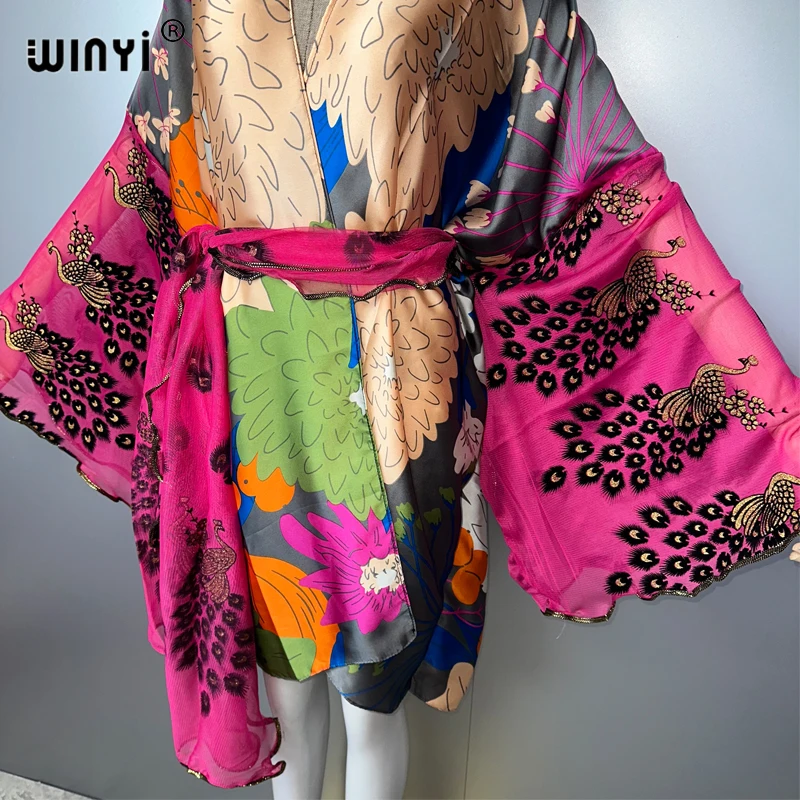 WINYI Sommer Boho Kimono Urlaub Party sexy Strickjacke Bademode Strand Cover Up Strand Outfits Frau lose Kleid Mode Kaftan Mantel