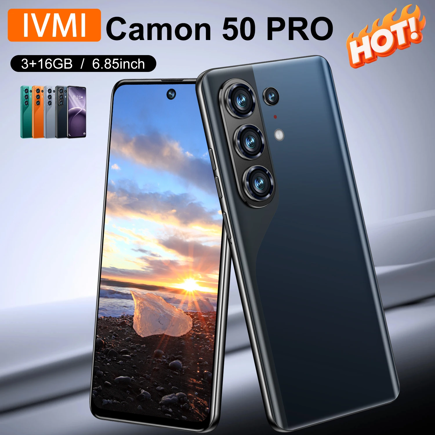 IVMI Global Camon50 Pro Smartphone 6.85-inch Android 10 3GB Memory 16GB ROM Face ID 4G Network Google Play Store Phone