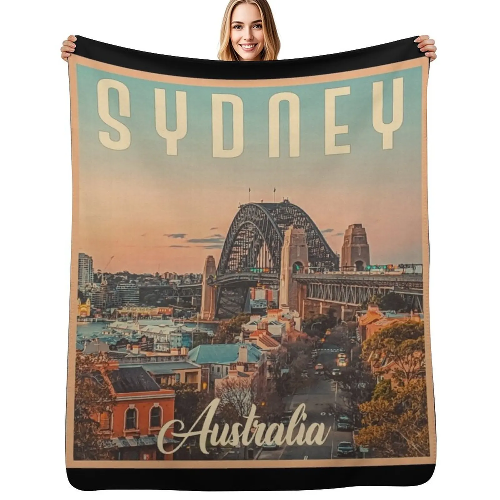 

Sydney Australia Vintage Travel, Best Gift Idea For Sydney Lovers And Travel To Sydney Throw Blanket Beach Blankets