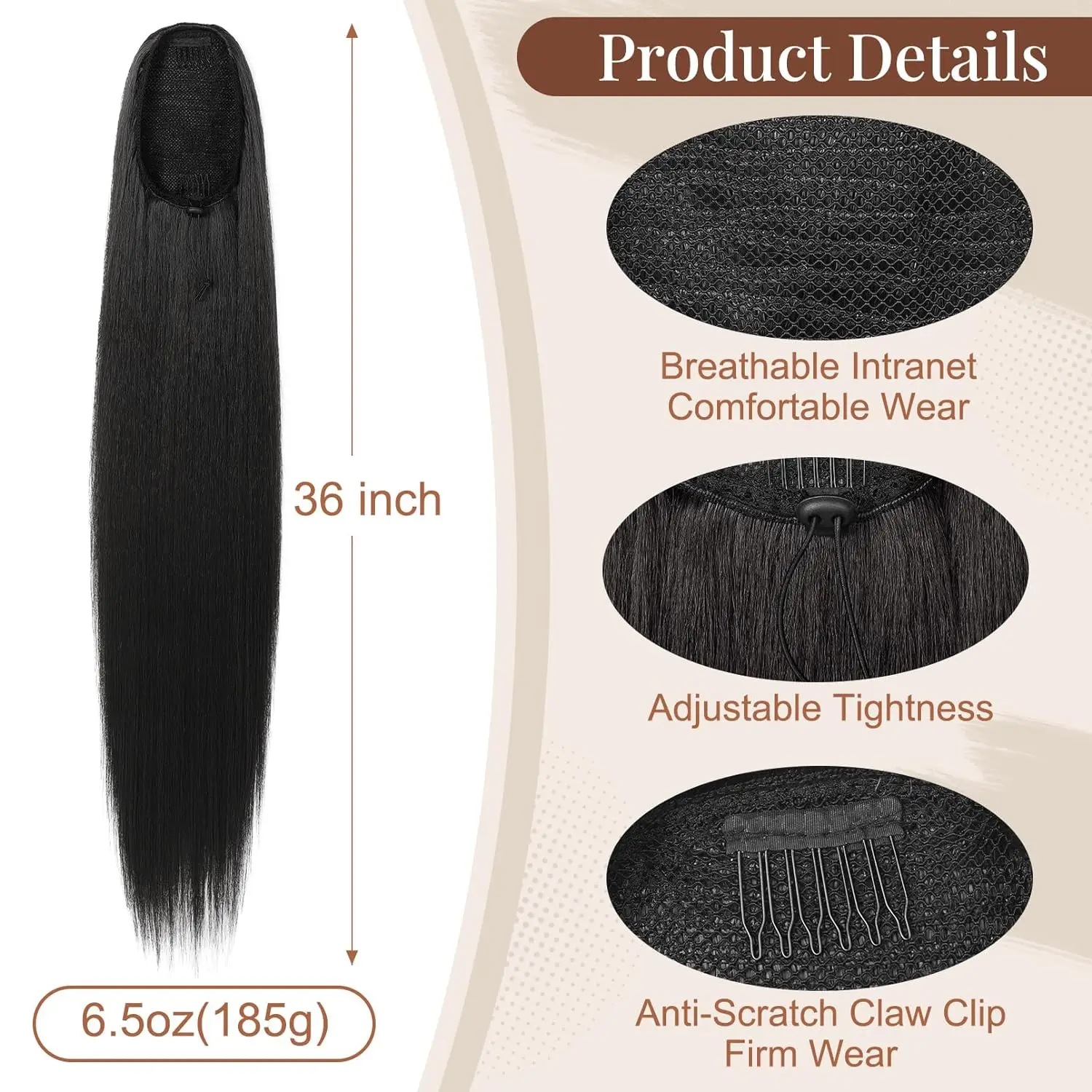 Synthetic 36 inch Long Ponytail Hair Extensions Drawstring Ponytail Soft Clip-In Hair Extensions Ponytail Women's Daily Party