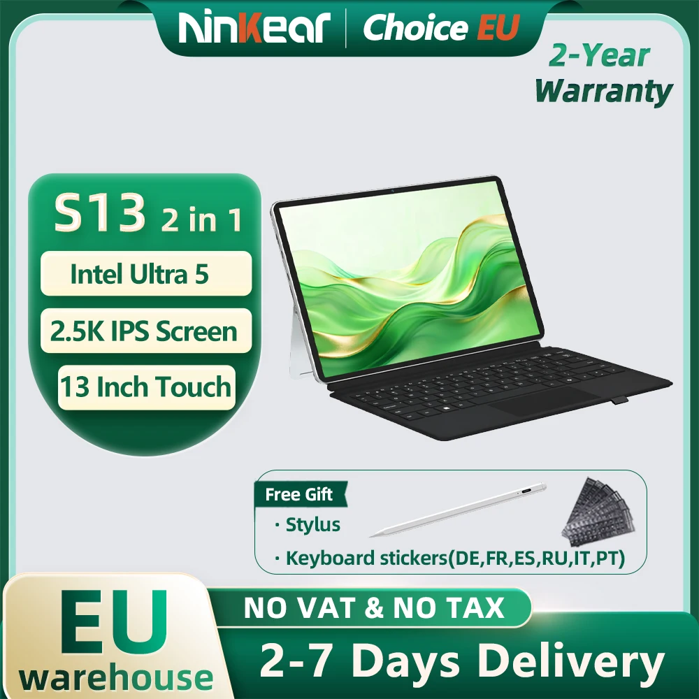 Tablet Ninkear 13 cali, ekran IPS 2.5K, mini laptop 2 w 1, Intel Ultra 5, 16 GB DDR5, 512 GB, ekran dotykowy, Windows 11, notebook z pakietem Office.