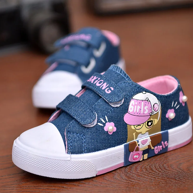 

New Children Canvas Shoes Girls Sneakers Denim Breathable Princess Sports Shoes Kids School Shoes for Student Size 21-38 CSH1452