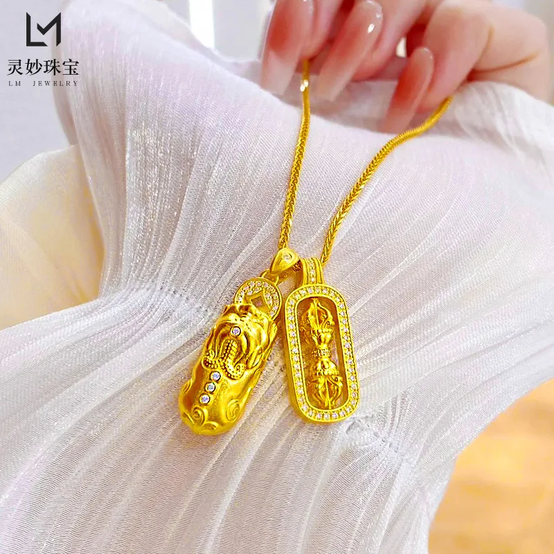 

Gorgeous 24K AU999 Gold Stacked Pixiu and Vajra Pestle Pendant Necklace for Ladies - Premium Quality, Trendy Style, Brings Luck