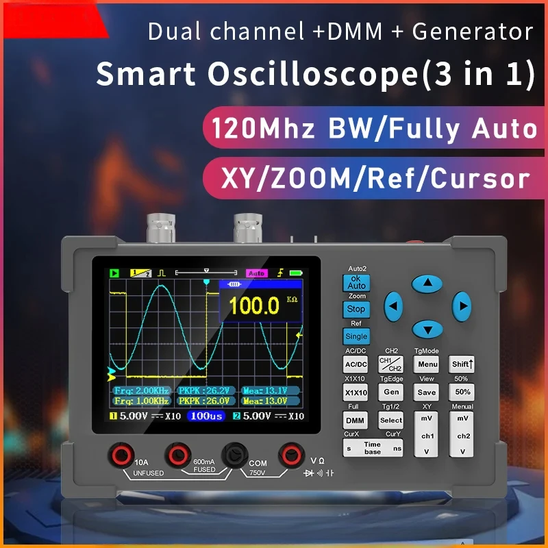 ZEEWEII DSO3D12 3.2 Inch Desktop Digital Oscilloscope 120M Bandwidth Dual Channel Multimeter And Signal Generator 3 In 1