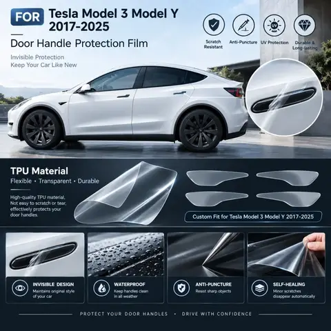 Auto Interior Accessories Car Door Handle Scratch Protector  For Tesla Model 3 Model Y 2017-2025 TPU Soft Protective Film
