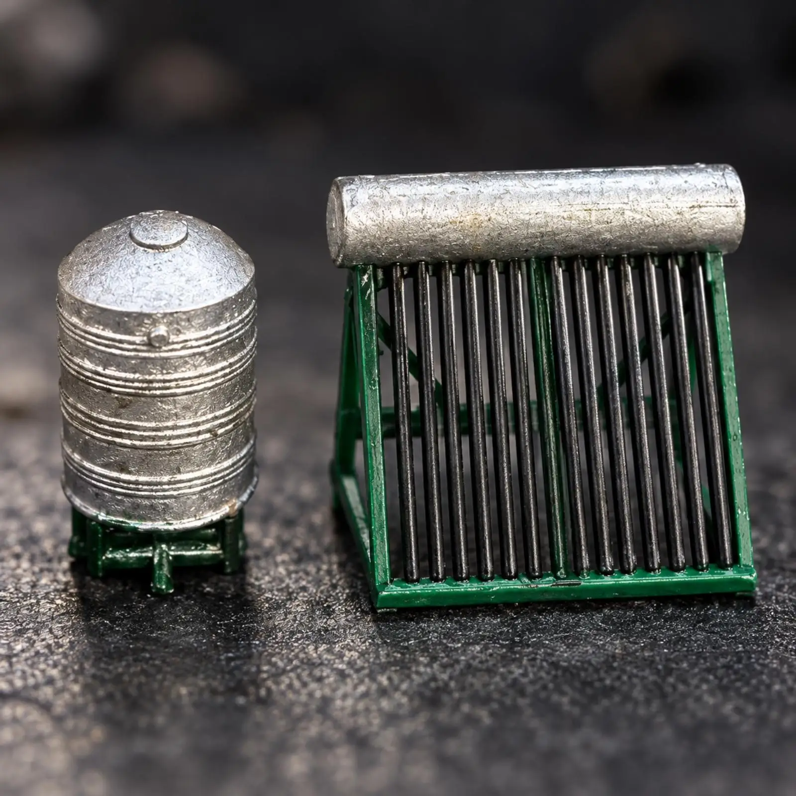 1 64 Scale Pre Built Resin Scene Heater with Ribbed Cylinder Tank and Solar Array for Architectural Model House Diorama Accent