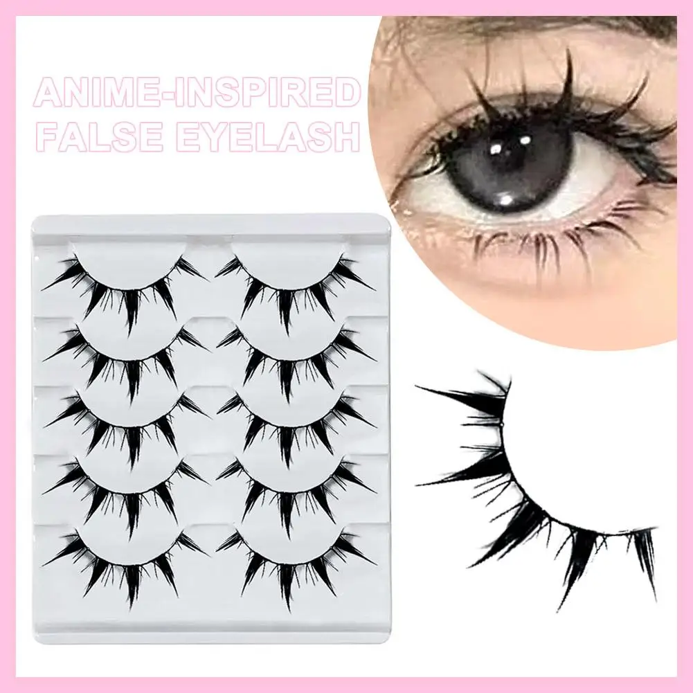 Pestañas postizas inspiradas en anime, 5 pares de pestañas postizas alargadoras de ojos cómicos, estilo demonio voluminizador I5Z4