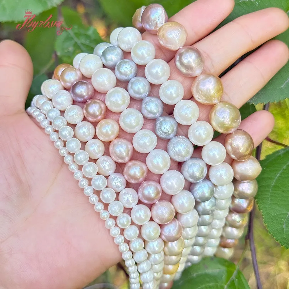 

3-4/6-8/8-10/10-12mm Round Natural Freshwater Pearl Stone DIY Loose Beads 15 inch for Women Necklace Bracelet Jewelry Making