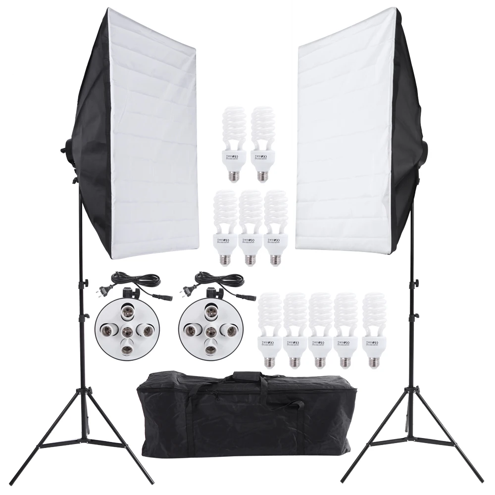 studio light and soft box kit Video Continuous Light Kit foto Light Stand 50 * 70cm Soft box Ligint Bulbs