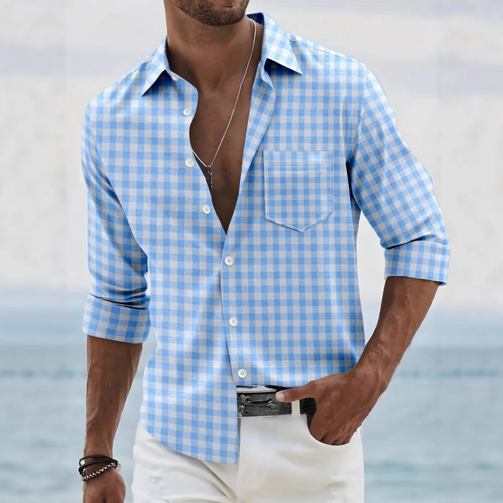 

Men's Plaid Shirt Long Sleeve Fashion Casual Evening Wear Festival Four Seasons Lapel Shirt 3D Printed Red Plaid