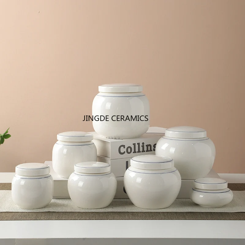 1pc Line Drawing White Porcelain Packaging Jar Rouge Foundation Make-up Box Beauty Lotion Box Sealed Jar of Ointment and Powder