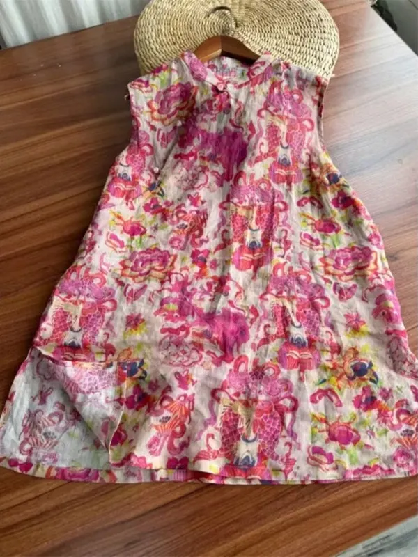 

Summer 2025 New Print Stand Collar Button up Svel Split Artistic Long irt Sle Loose Fit Thin Material No Brand