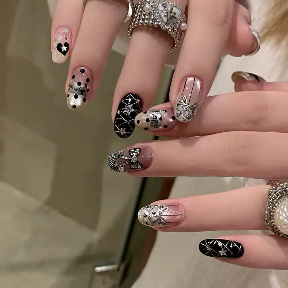 6-Grid Polka Dot Hearts Glitter Nail Accessories Five-pointed Star Colorful Nail Charms Minimalist DIY Nail Art Decorations