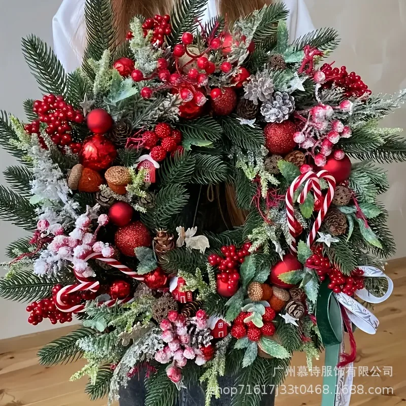 

Christmas garlands, pine cones, berries, pine and cypress decorations for winter
