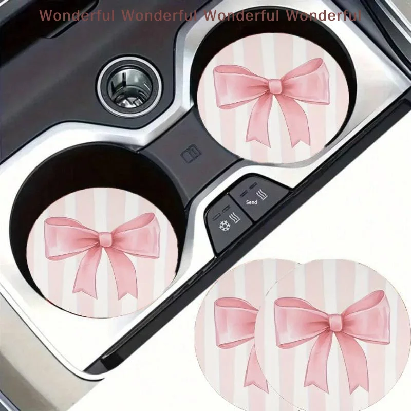 Car Cup Mat NonSlip Pink Bow Design Universal Cup Holder Coaster Set for Stylish Auto Interior 6pcs view 6