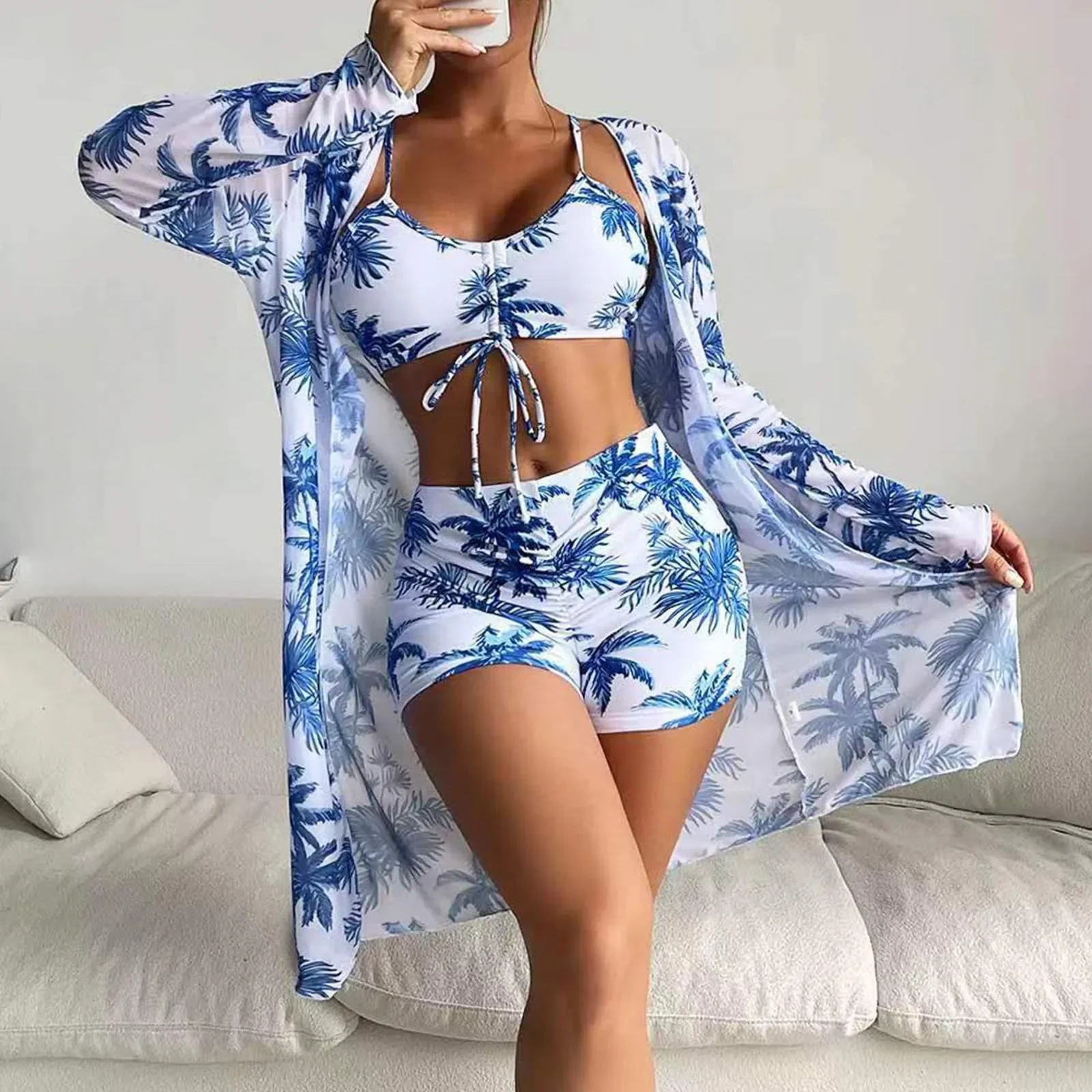 Maillots de bain Grande Taille Femmes Tankini Maillots de bain Tankinis Sst Mode Nouveau Modèle Feuille d'érable Imprimé Split Bikini Environ Ljьник 2024