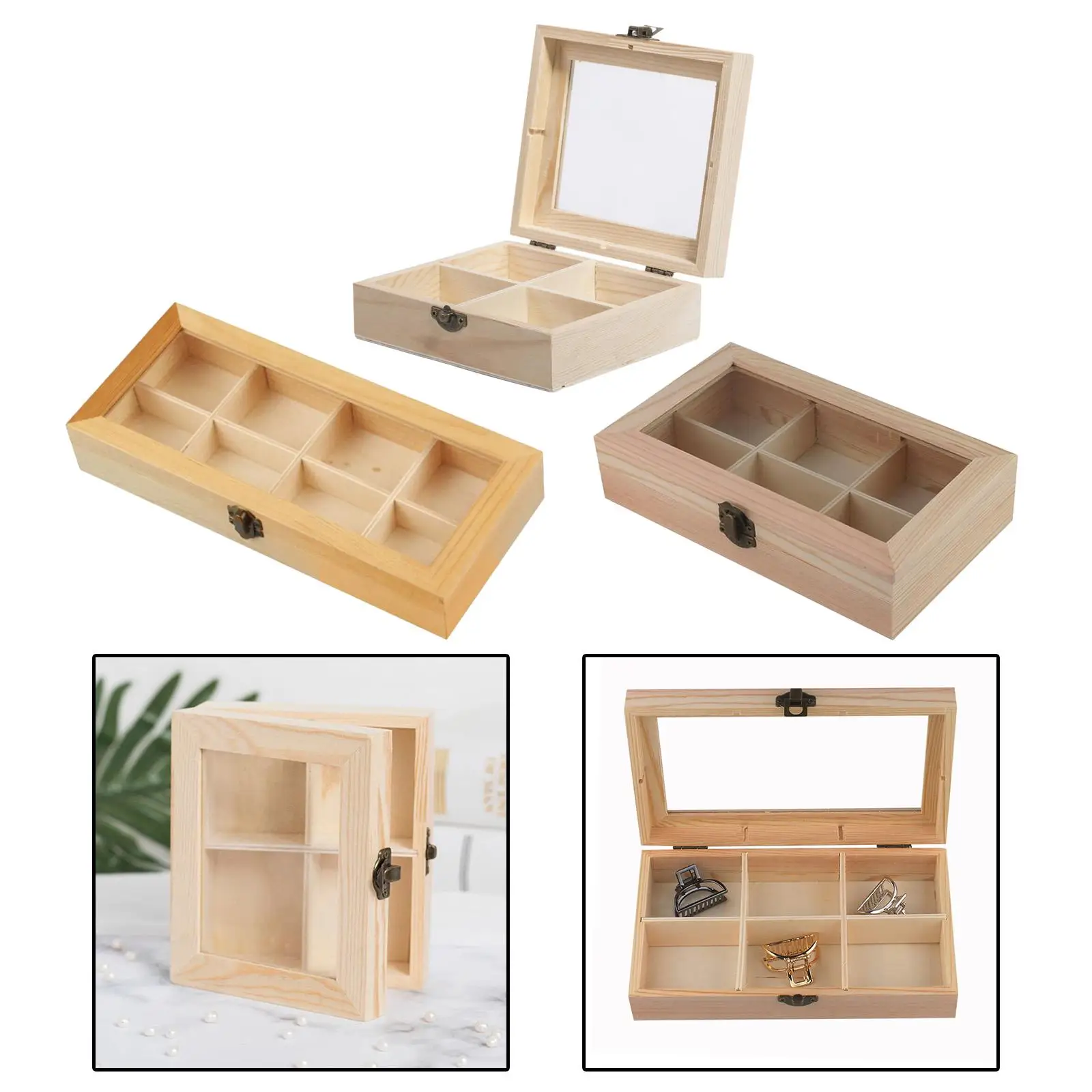 

Wooden Tea Box Clear Lid Coffee Storage Container Holder Jewelry Flower Organizer Cosmetic Box Home Decor