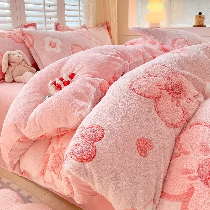 

Warm Quilt Cover Cartoon Style Duvet Covers Velvet and Plush Bed Linen housse de couette Home Comforter Covers (No Pillowcase)