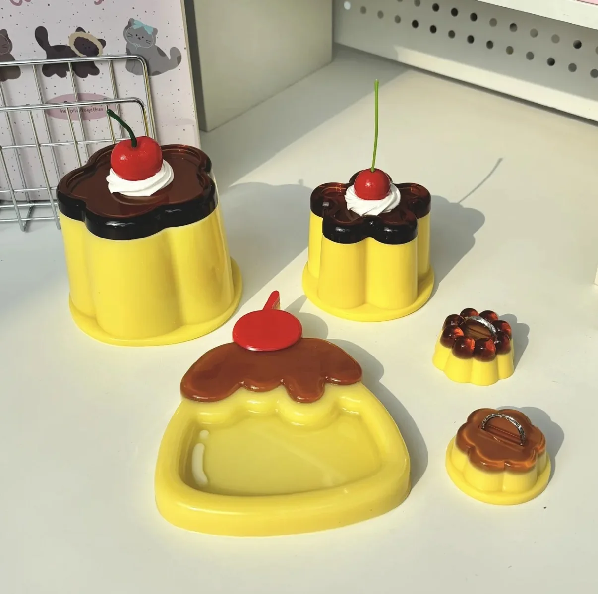 Retro Style Caramel Pudding Jewelry Storage Box Ring Holder Cherry Cream Plate Drip Glue Ins Style High-end Exquisite Box Gift