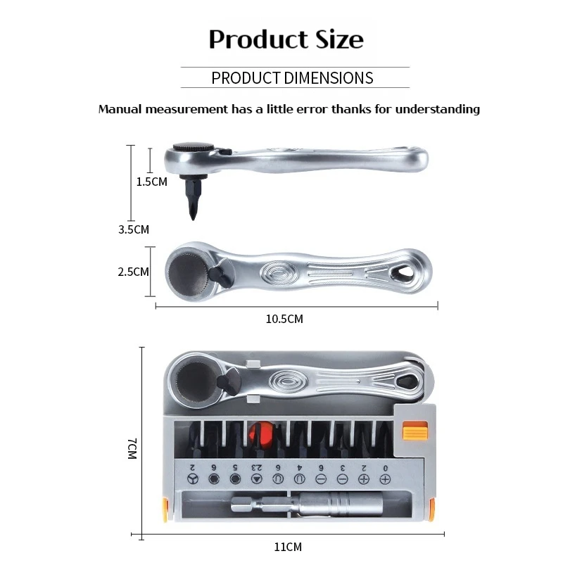 12-in-1 ratchet wrench set hand tool, all-aluminum wrench + 10 chrome vanadium steel bits, suitable for various small spaces