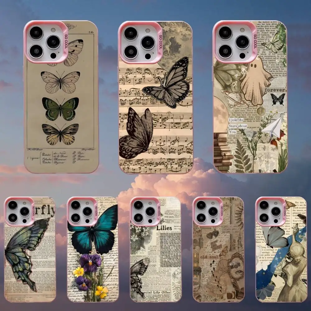 

INS Retro Butterfly Phone Case For iPhone 16,15,14,13,12,11,Mini,Pro,SE,MAX,plus,Pink Matte Silicone Cover