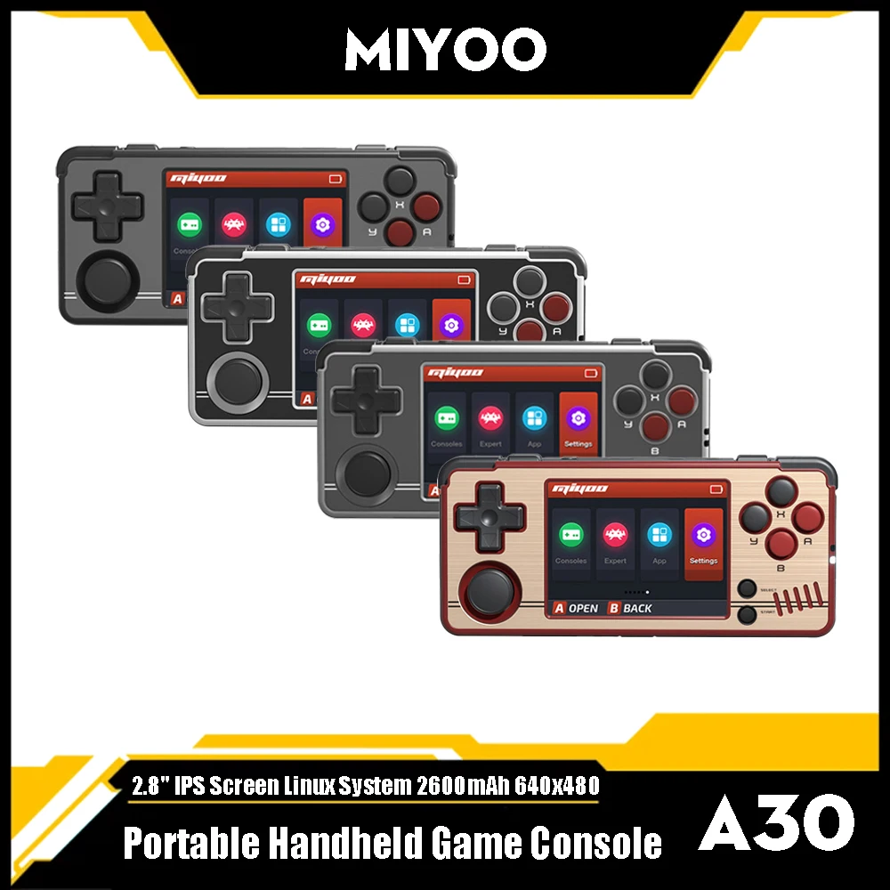 MIYOO A30 Portable Mini Handheld Game Console 2.8'' IPS Screen Linux System 2600mAh 640x480 Retro Emulator Video Player Kid Gift