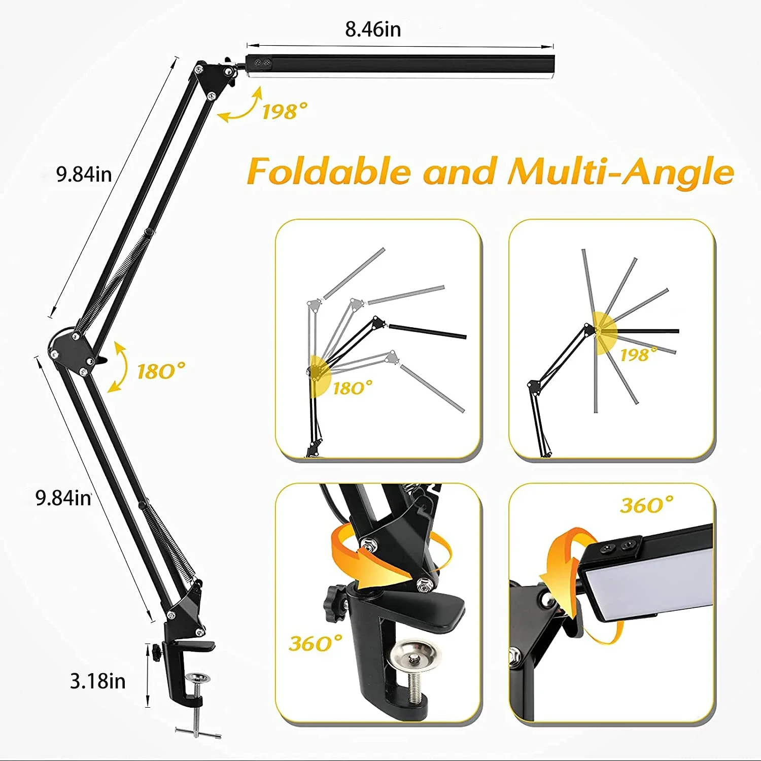 Imagem -02 - Balanço de Metal Ajustável Desk Lamp com Braçadeira Eye-caring Architect Desk Light3 Modos de Cores com Função de Memória