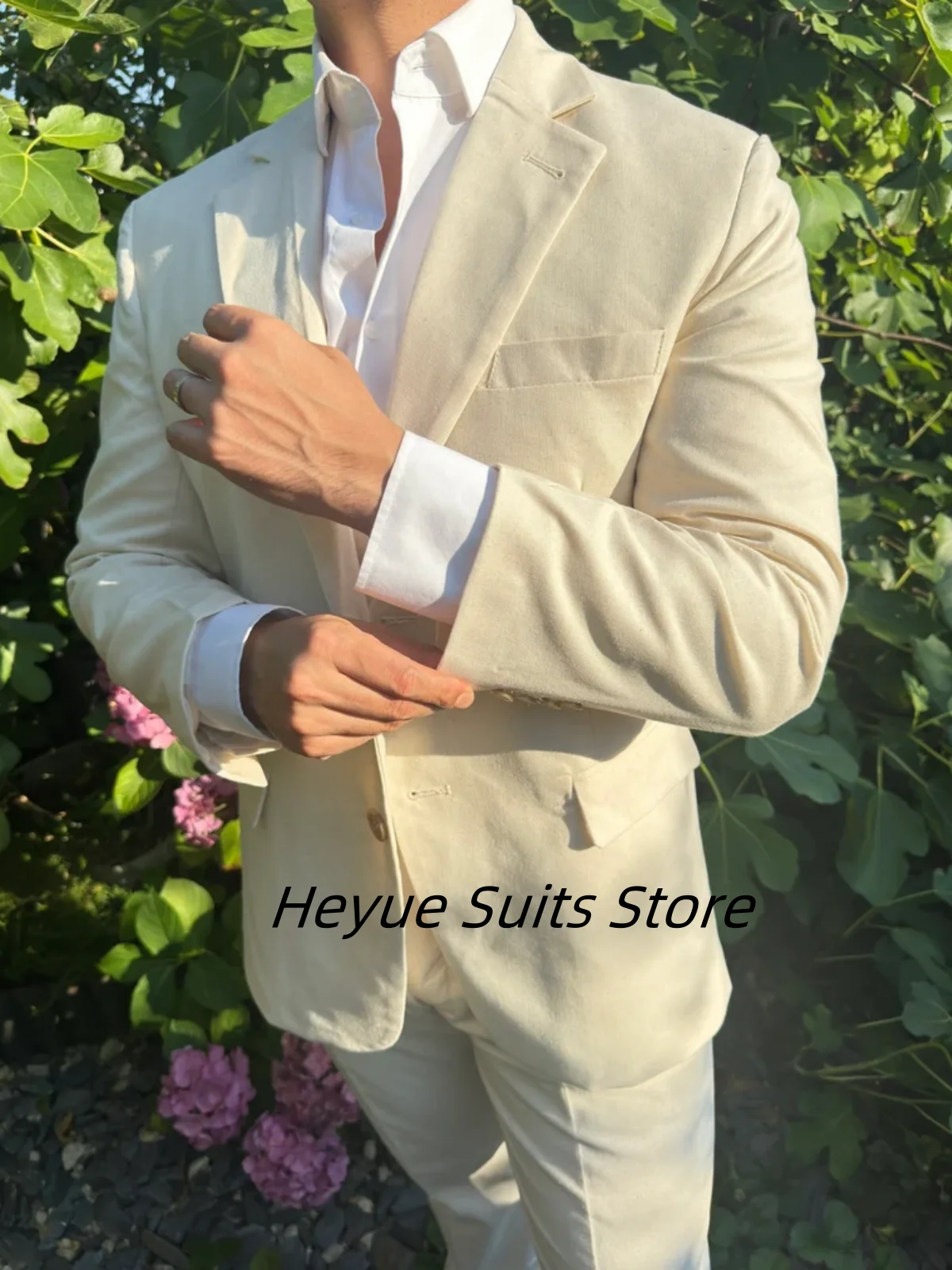High End Suit For Men Linen Cream GroomTuxedos Wedding Party 3 Pieces Sets Male Blazers Beach Casual Business pantalones hombre