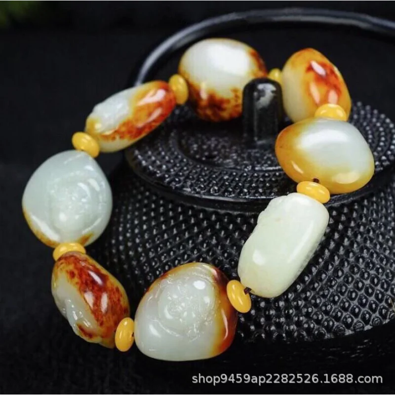 Head Bracelet Men's and Women's Hetian Jade Jujube Red Leather Maitreya Smiling Buddha Beads String