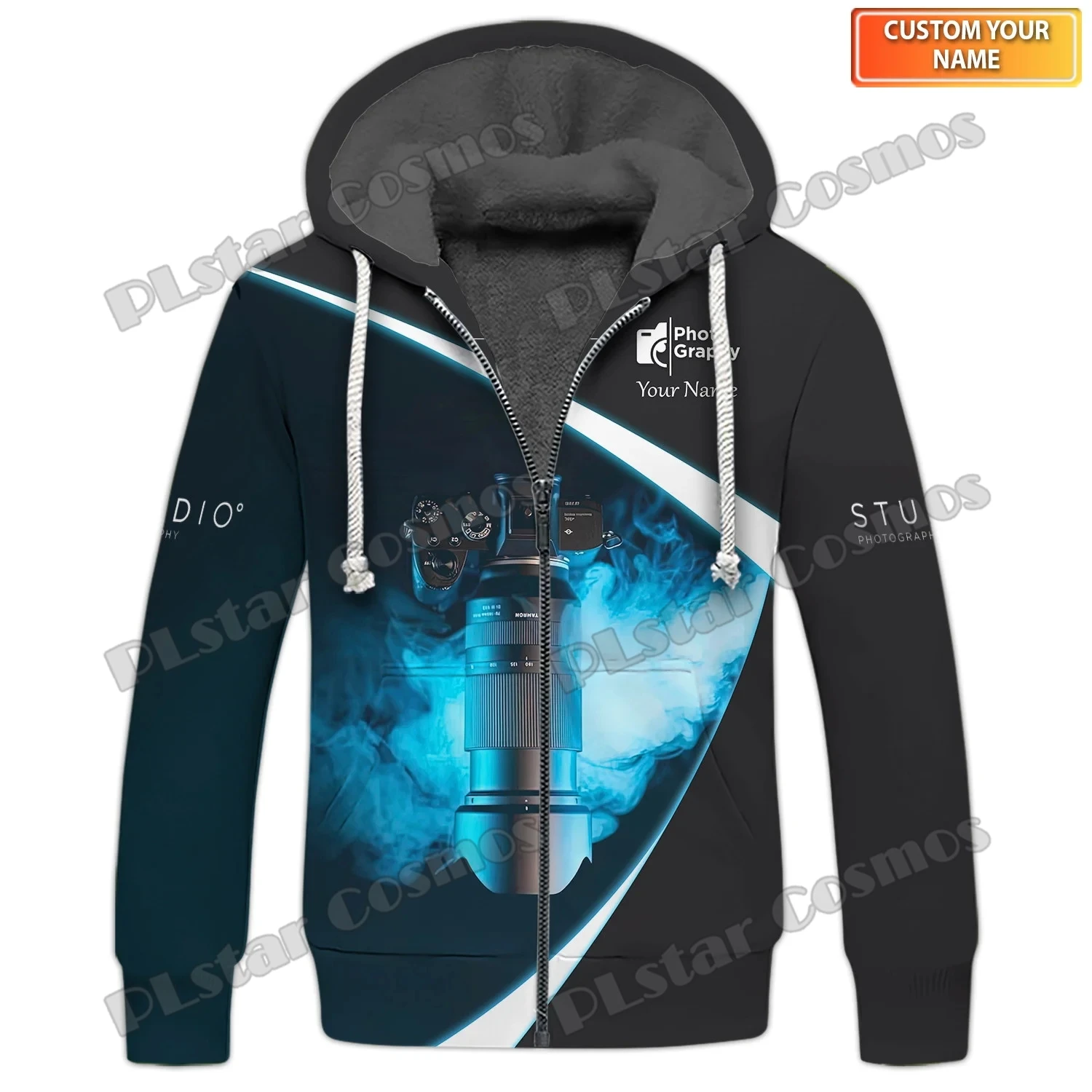 Custom Photography Camera Tools 3D All Over Printed Fleece zipper Hoodies Unisex Winter Warm plus velvet jacket Casual Coat SJ06