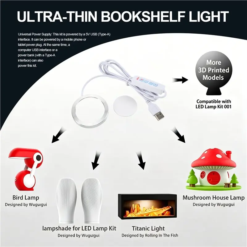 Ingenious-2 Set 3D Printer LED Lamp Kit LED Light 5V USB Powered Bright Light Energy-Efficient Custom Lighting Project