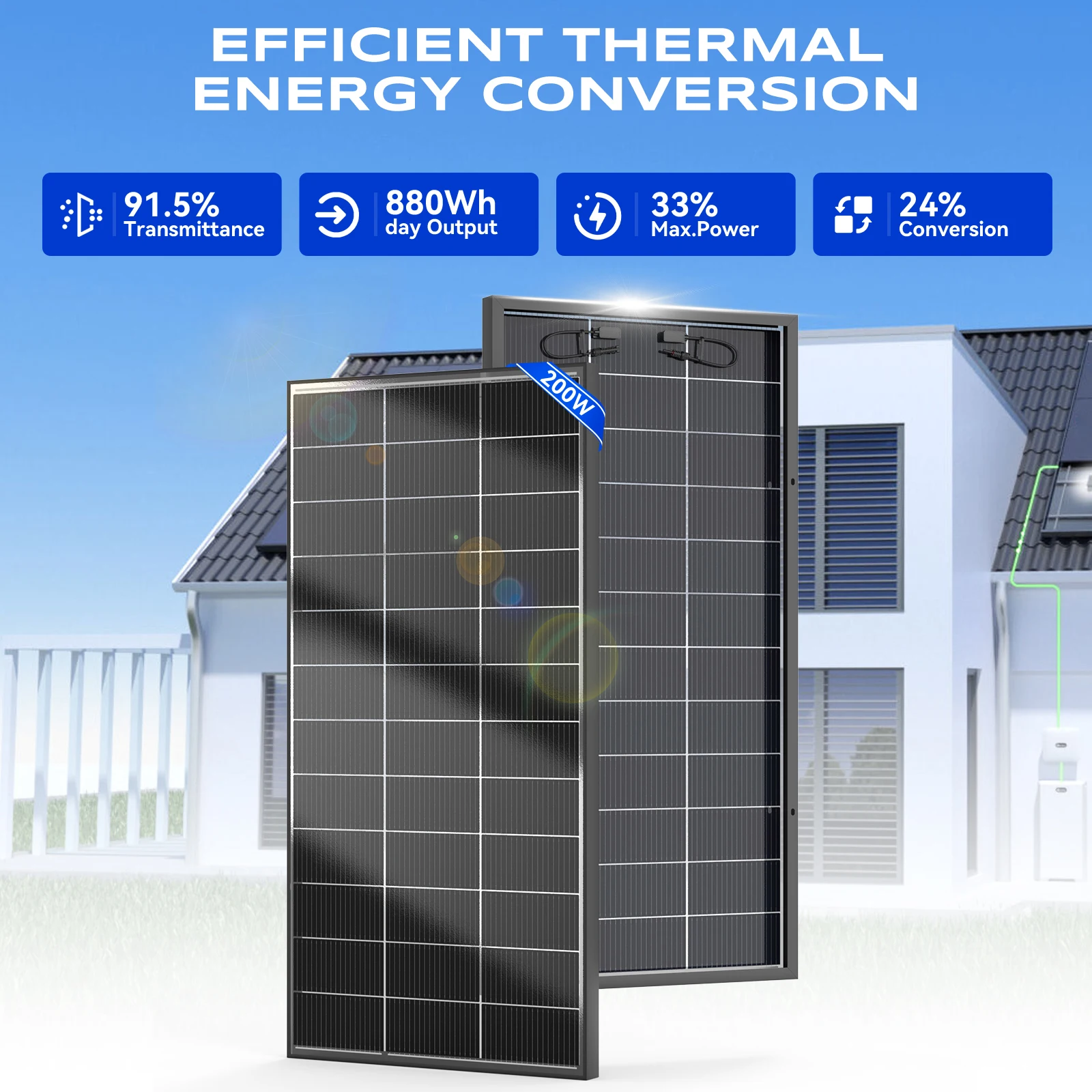 WERCHTAY 200 واط 12 فولت لوحة مزدوجة الجوانب ألواح الأنظمة الشمسية أحادية البلورية 16BB الخلايا الشمسية الطاقة الكهروضوئية للمنزل على السطح قارب