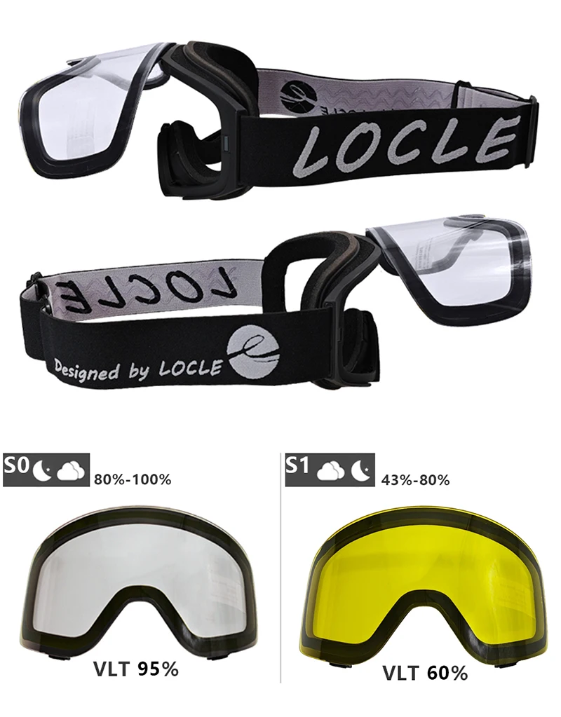 LOCLE Magnetische Skibrille Männer Frauen Doppelschichten Flip Up Snowboard Maske Skibrillen Antibeschlag OTG Motorrad Schneemobil Brille – Detail 9